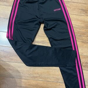 Adidas Black and Pink Sweatpants with Signature Stripes